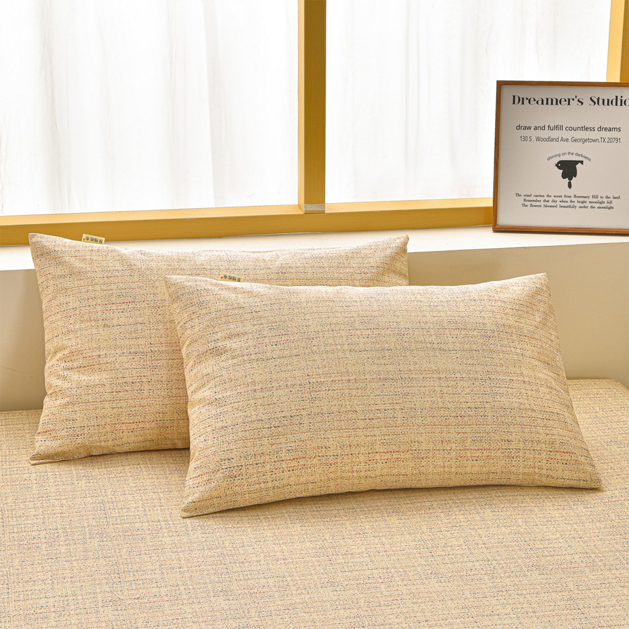 91家纺网 家纺一手货源 找家纺 曼尼 2026新款亲肤舒适原棉老粗布床单凉席三件套 小时光