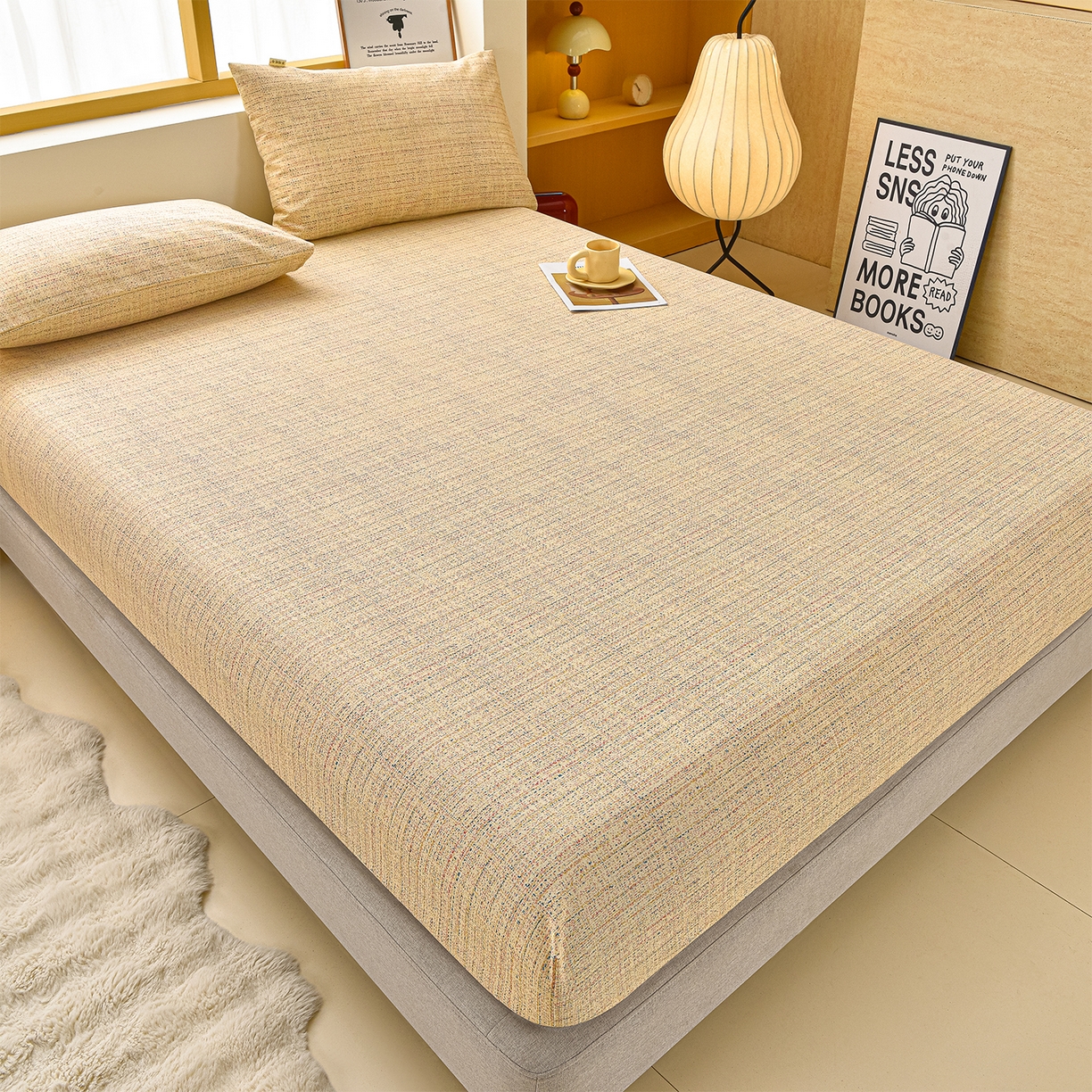 91家纺网 家纺一手货源 找家纺 曼尼 2026新款亲肤舒适原棉老粗布床单凉席三件套 小时光