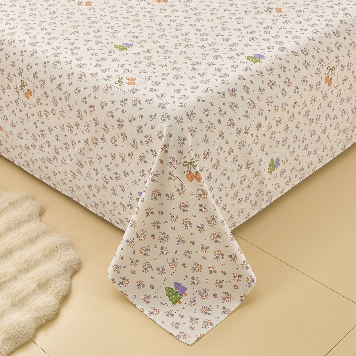 91家纺网 家纺一手货源 找家纺 曼尼 2026新款亲肤舒适原棉老粗布床单凉席三件套 小碎花