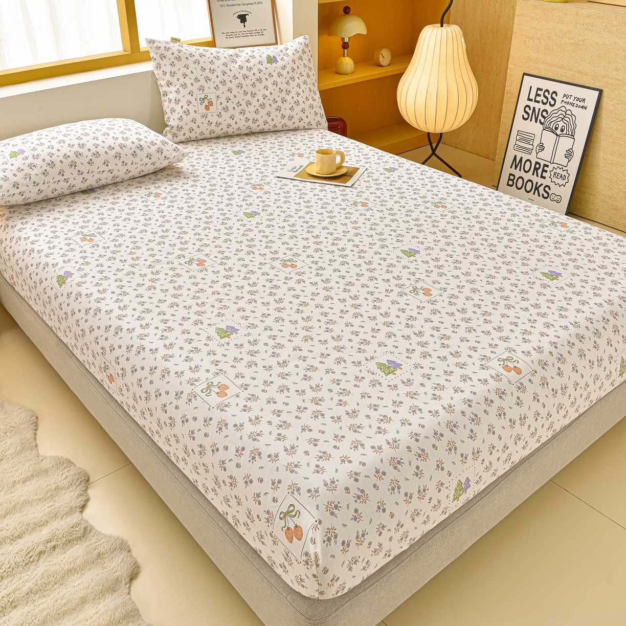 91家纺网 家纺一手货源 找家纺 曼尼 2026新款亲肤舒适原棉老粗布床单凉席三件套 小碎花