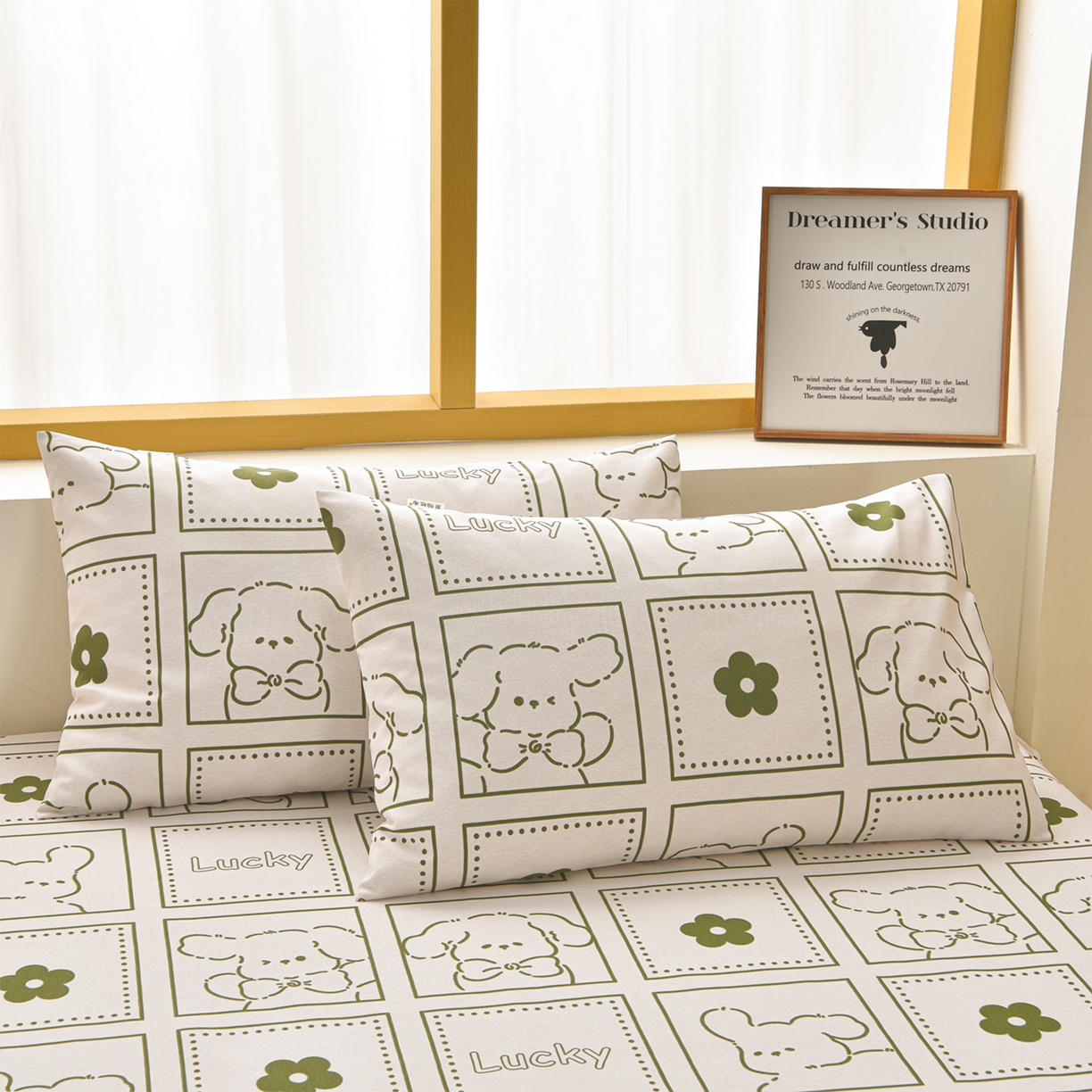 91家纺网 家纺一手货源 找家纺 曼尼 2026新款亲肤舒适原棉老粗布床单凉席三件套 幸运狗