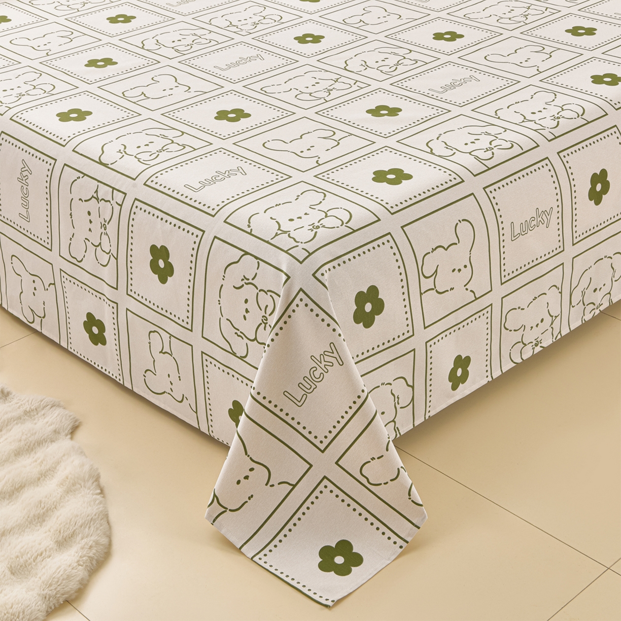 91家纺网 家纺一手货源 找家纺 曼尼 2026新款亲肤舒适原棉老粗布床单凉席三件套 幸运狗