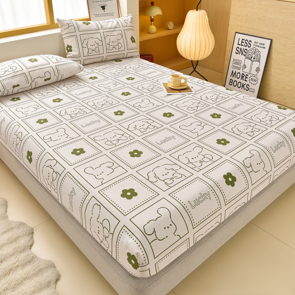 91家纺网 家纺一手货源 找家纺 曼尼 2026新款亲肤舒适原棉老粗布床单凉席三件套 幸运狗