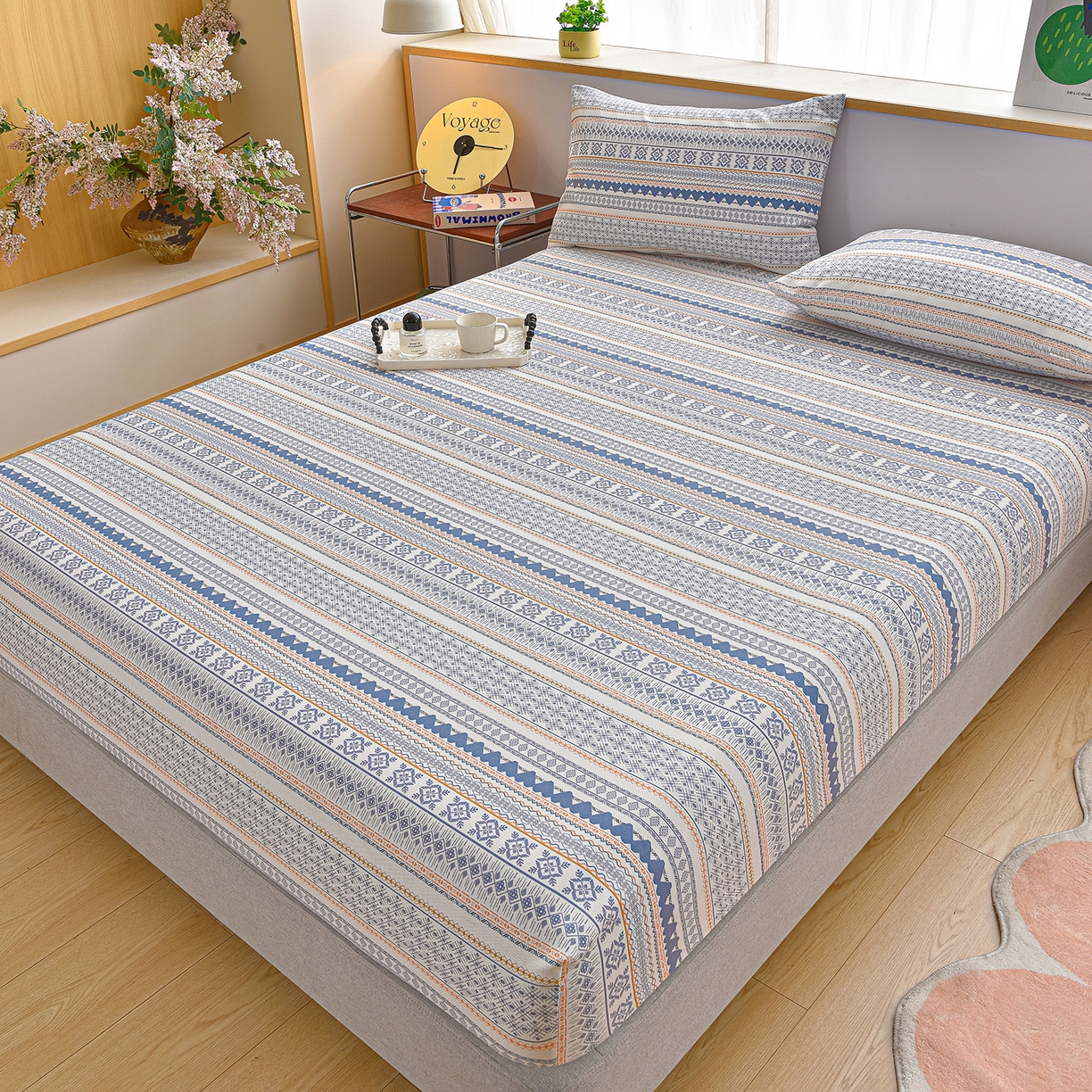 91家纺网 家纺一手货源 找家纺 曼尼 2026新款亲肤舒适原棉老粗布床单凉席三件套 休闲人生