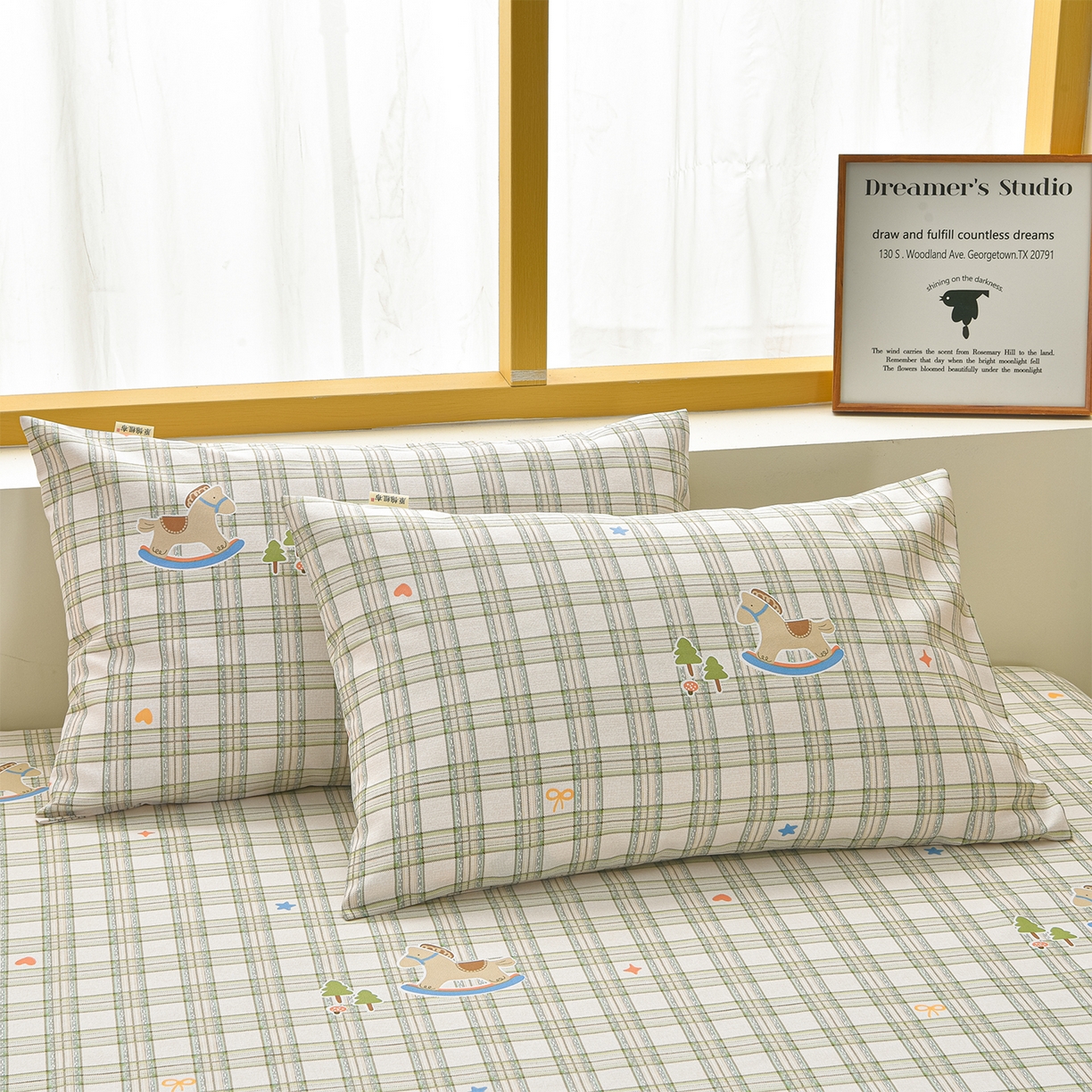 91家纺网 家纺一手货源 找家纺 曼尼 2026新款亲肤舒适原棉老粗布床单凉席三件套 摇摇马