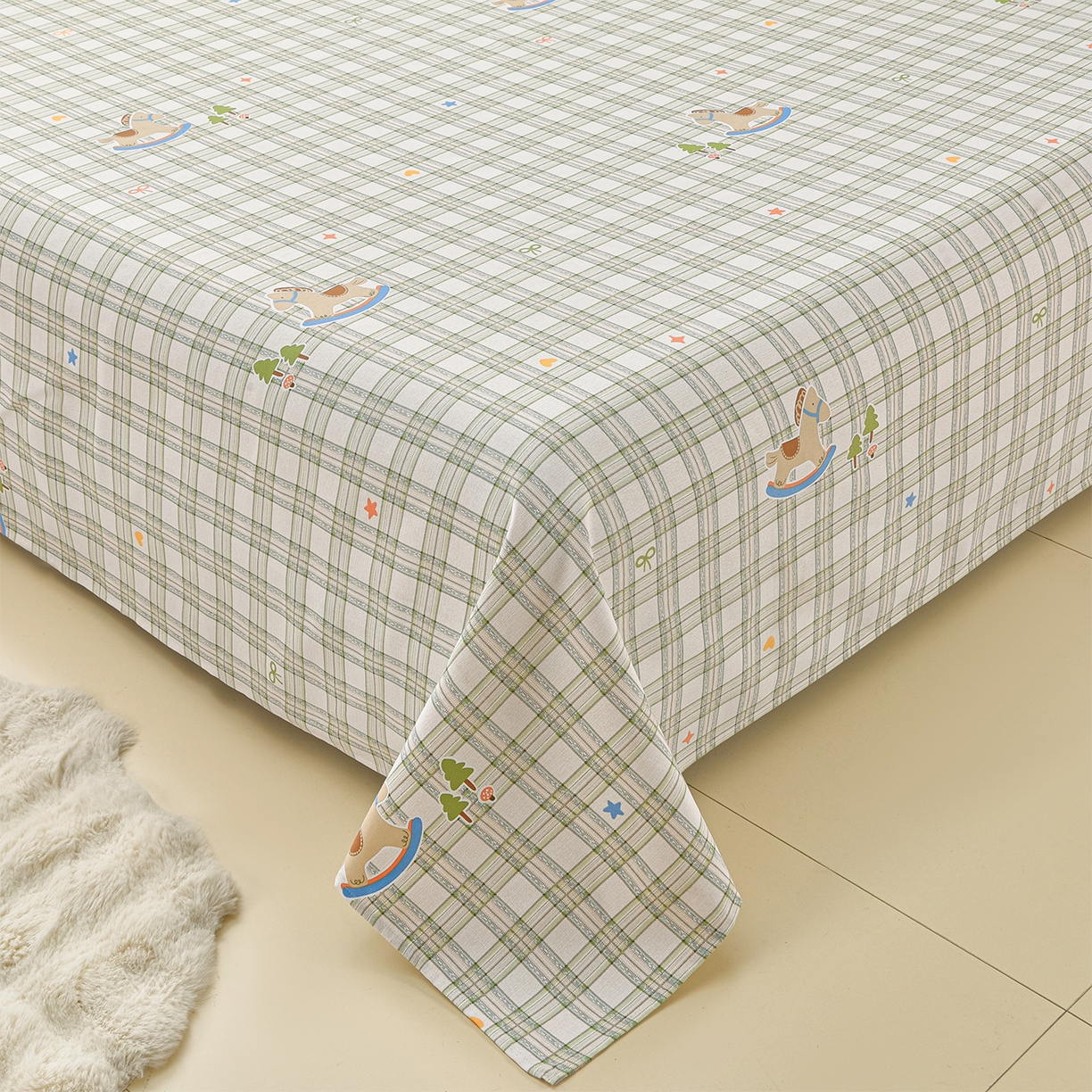 91家纺网 家纺一手货源 找家纺 曼尼 2026新款亲肤舒适原棉老粗布床单凉席三件套 摇摇马