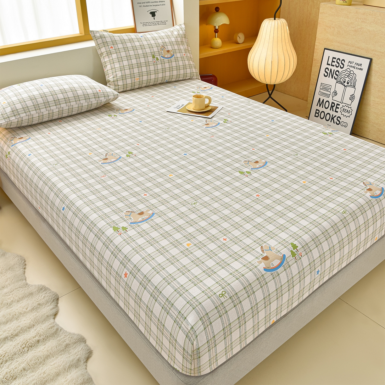 91家纺网 家纺一手货源 找家纺 曼尼 2026新款亲肤舒适原棉老粗布床单凉席三件套 摇摇马