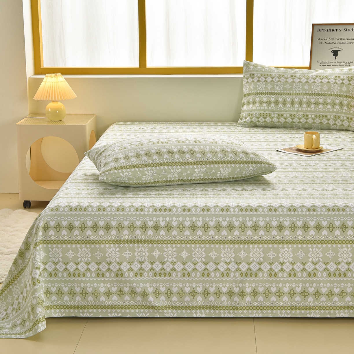 91家纺网 家纺一手货源 找家纺 曼尼 2026新款亲肤舒适原棉老粗布床单凉席三件套 印象