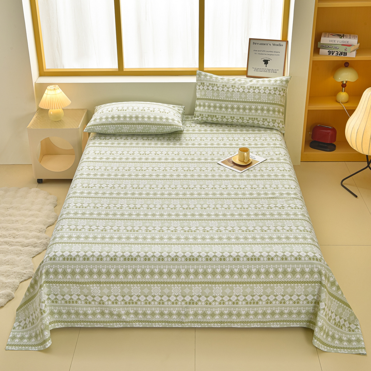 91家纺网 家纺一手货源 找家纺 曼尼 2026新款亲肤舒适原棉老粗布床单凉席三件套 印象