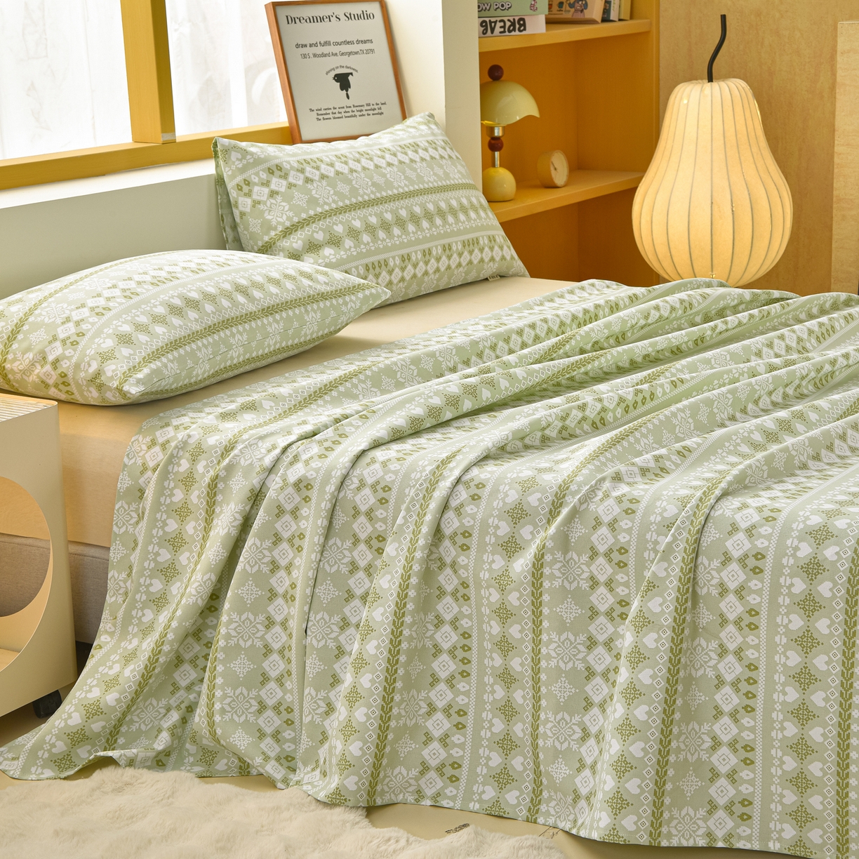 91家纺网 家纺一手货源 找家纺 曼尼 2026新款亲肤舒适原棉老粗布床单凉席三件套 印象