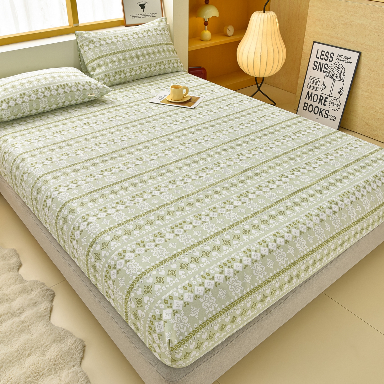 91家纺网 家纺一手货源 找家纺 曼尼 2026新款亲肤舒适原棉老粗布床单凉席三件套 印象