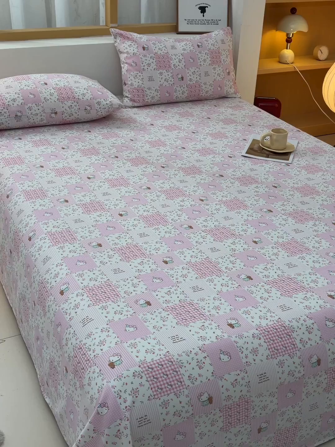 91家纺网 家纺一手货源 找家纺 曼尼 2026新款亲肤舒适原棉老粗布床单凉席三件套 KT猫