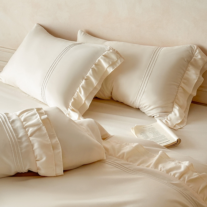 91家纺网 家纺一手货源 找家纺 （总）苏源家居 2026新款亲肤棉磨毛双层荷叶边埋绳公主风四件套-洛莉