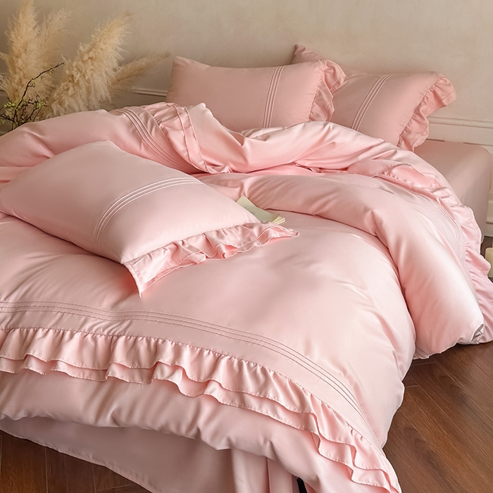 91家纺网 家纺一手货源 找家纺 （总）苏源家居 2026新款亲肤棉磨毛双层荷叶边埋绳公主风四件套-洛莉