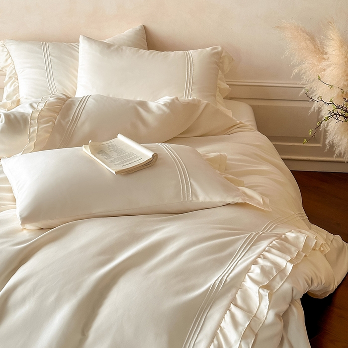 91家纺网 家纺一手货源 找家纺 （总）苏源家居 2026新款亲肤棉磨毛双层荷叶边埋绳公主风四件套-洛莉