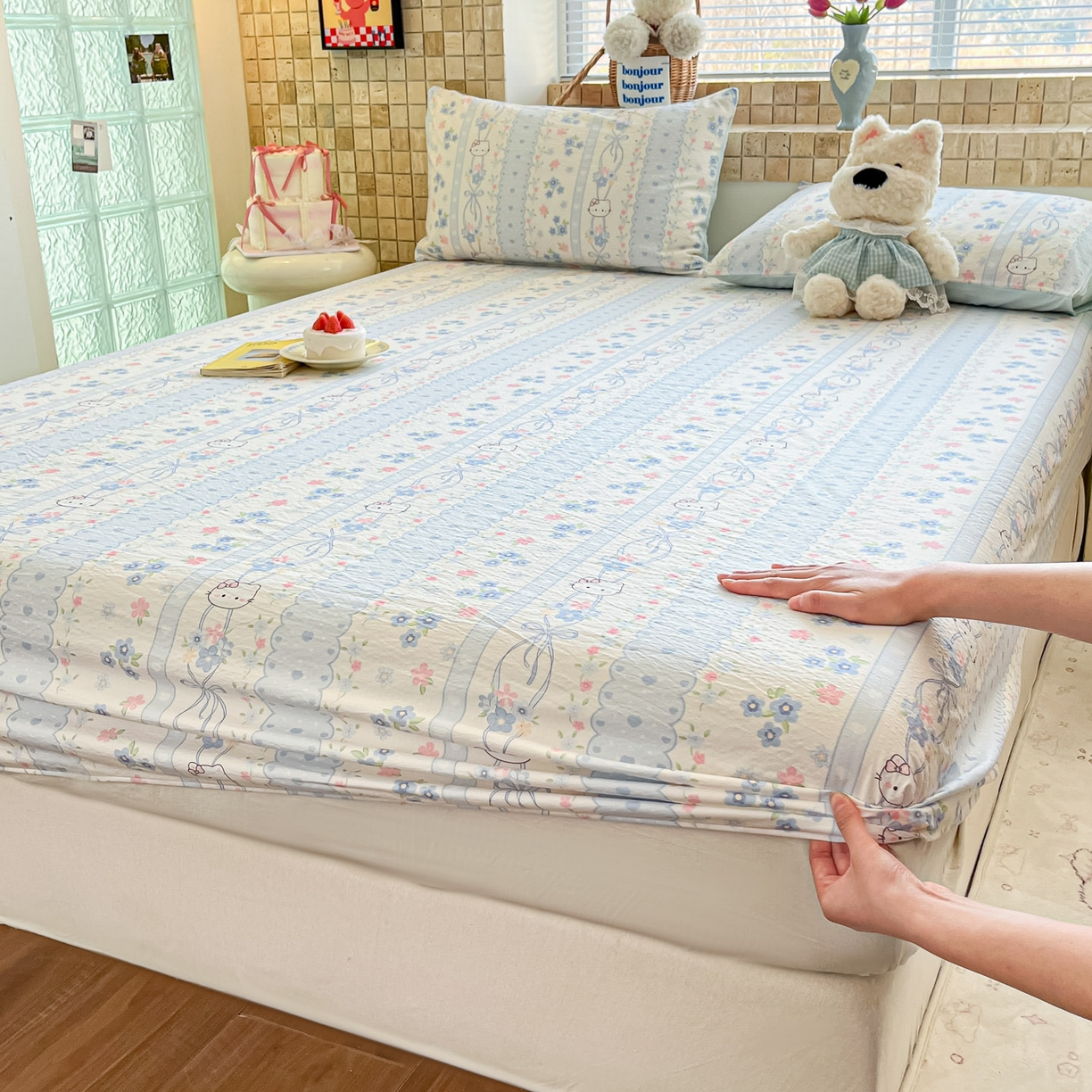 91家纺网 家纺一手货源 找家纺 （总）川悦生活 2026春夏新款双层纱皱皱纱单床笠床笠单件