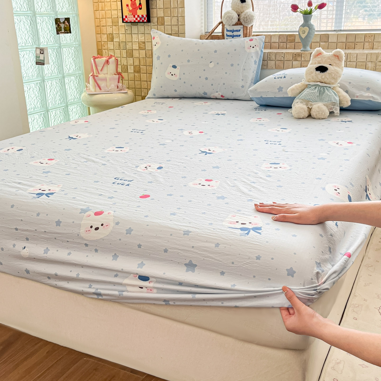 91家纺网 家纺一手货源 找家纺 （总）川悦生活 2026春夏新款双层纱皱皱纱单床笠床笠单件