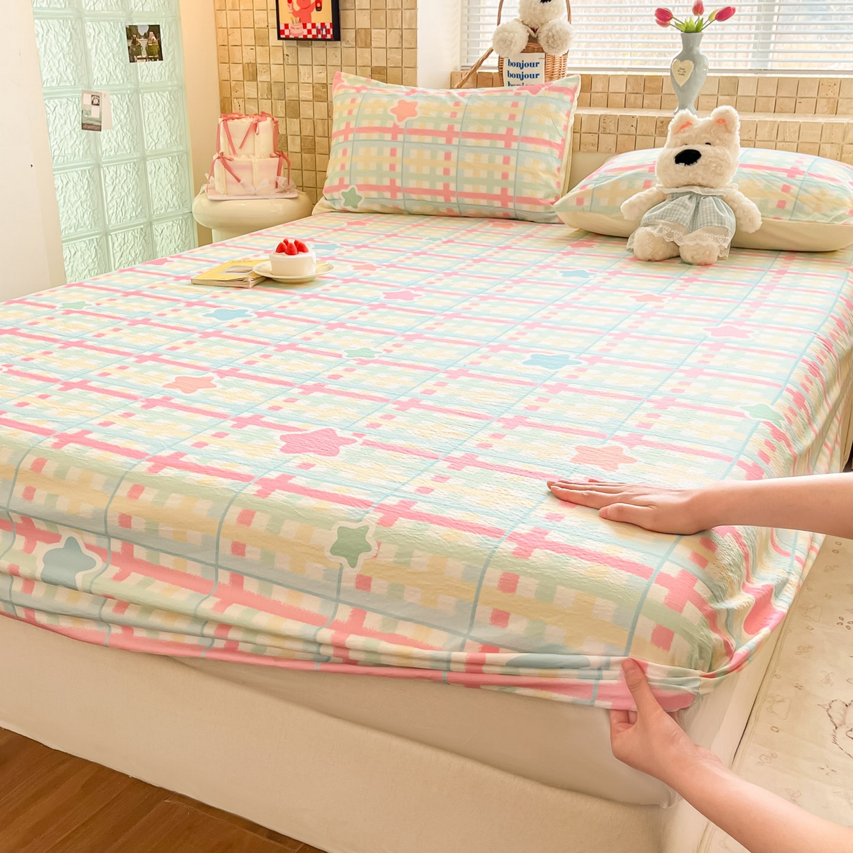 91家纺网 家纺一手货源 找家纺 （总）川悦生活 2026春夏新款双层纱皱皱纱单床笠床笠单件