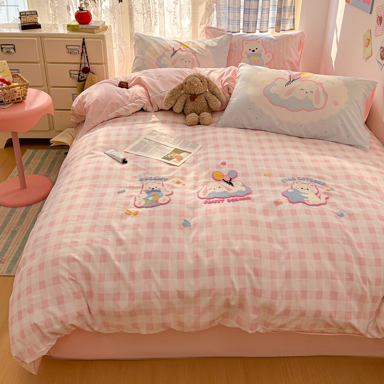 91家纺网 家纺一手货源 找家纺 （总）沐慕 2026新款加厚款水洗棉云朵棉大版立体毛巾绣四件套