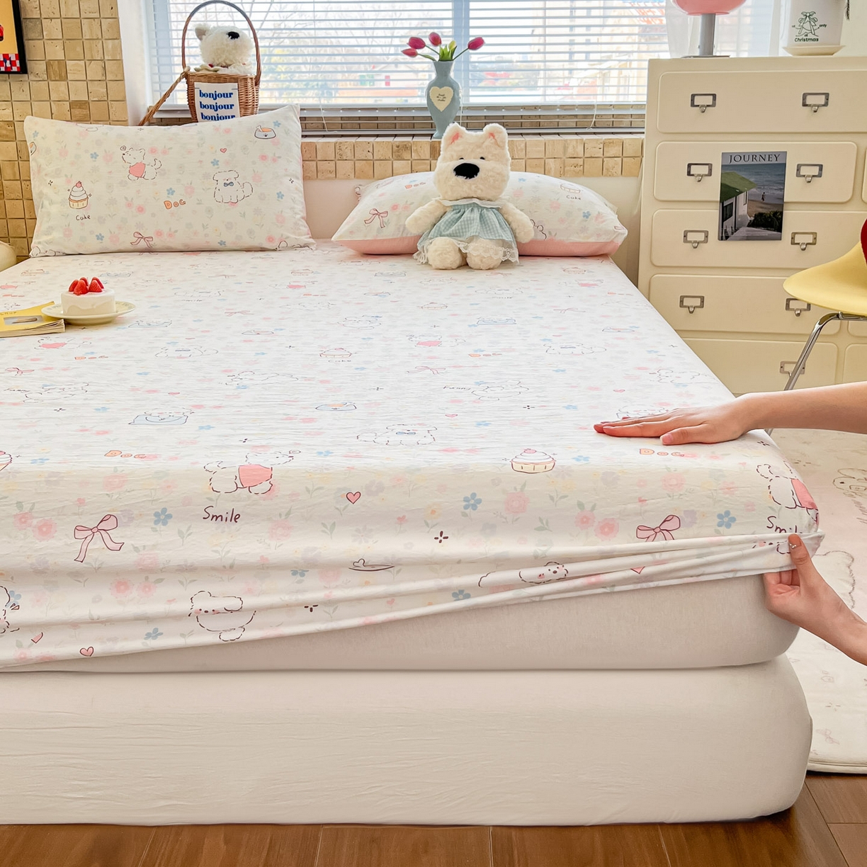 91家纺网 家纺一手货源 找家纺 川悦生活 2026春夏新款双层纱皱皱纱单床笠床笠单件 床笠嘟嘟花园