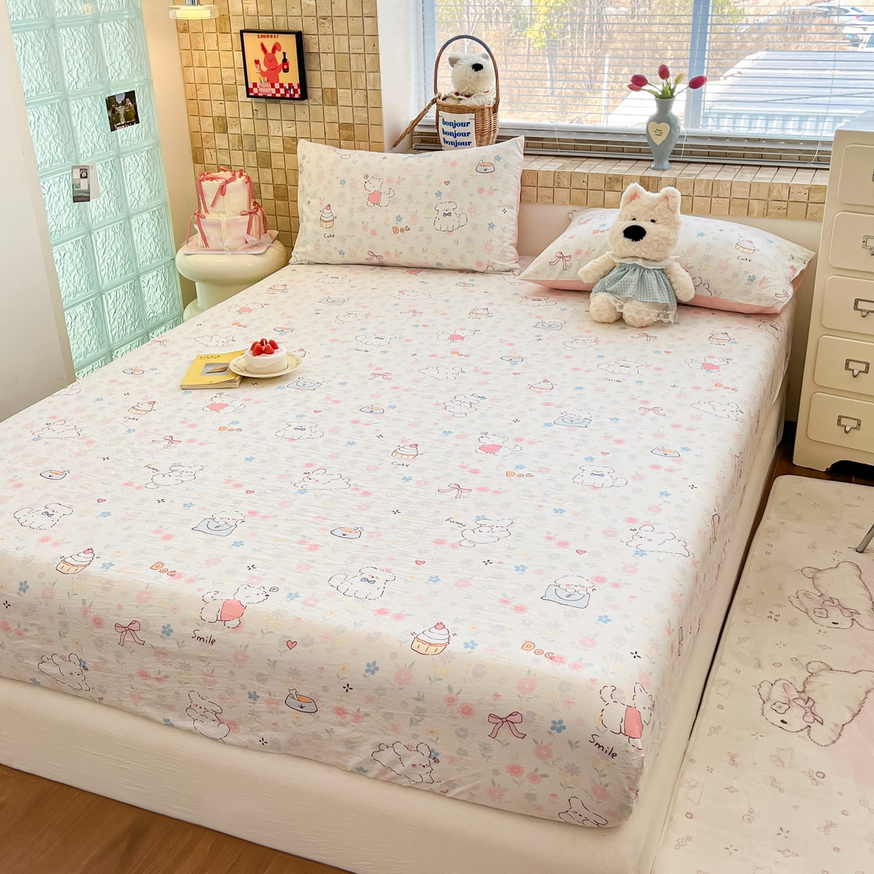 91家纺网 家纺一手货源 找家纺 川悦生活 2026春夏新款双层纱皱皱纱单床笠床笠单件 床笠嘟嘟花园