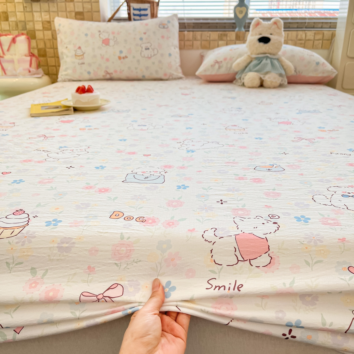 91家纺网 家纺一手货源 找家纺 川悦生活 2026春夏新款双层纱皱皱纱单床笠床笠单件 床笠嘟嘟花园