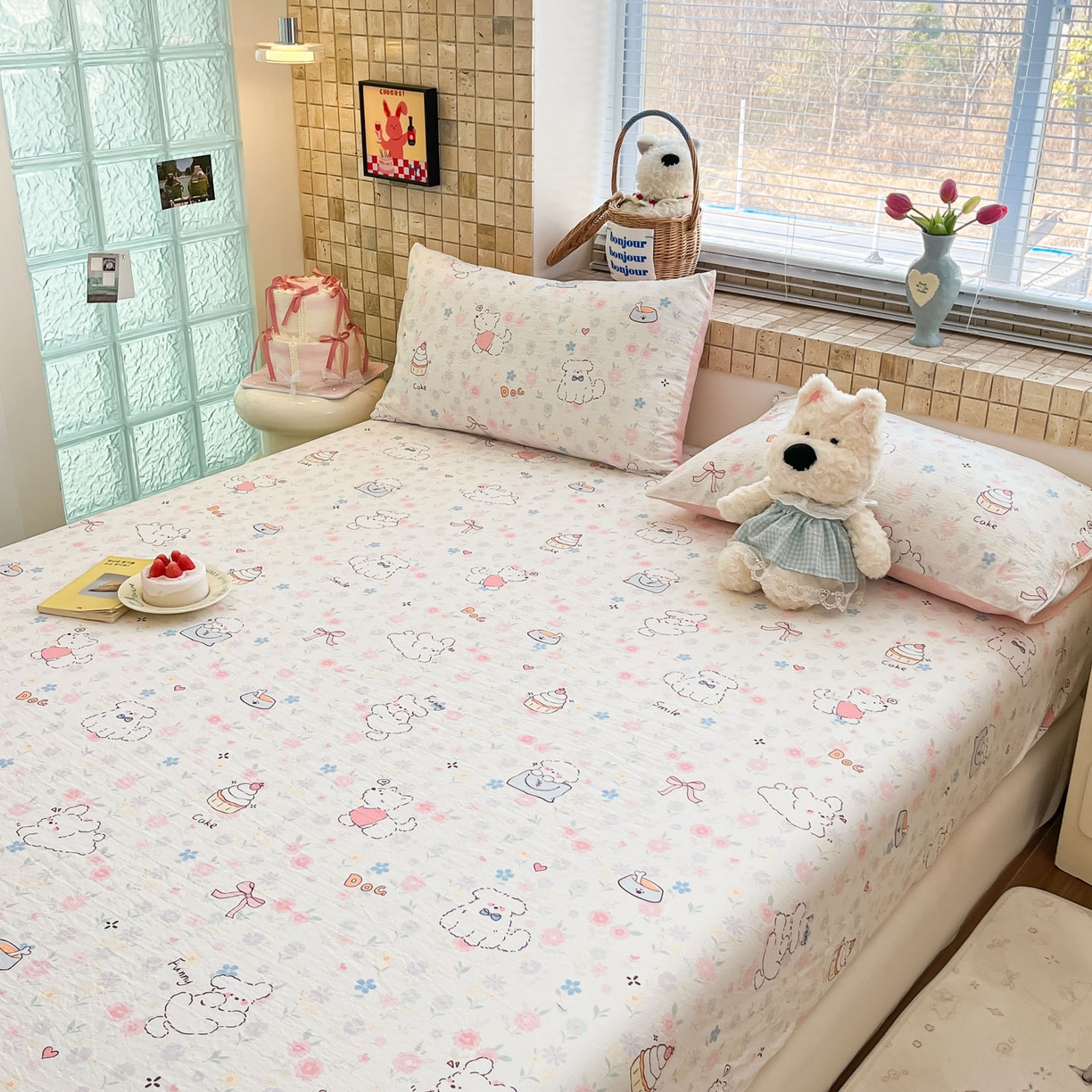 91家纺网 家纺一手货源 找家纺 川悦生活 2026春夏新款双层纱皱皱纱单床笠床笠单件 床笠嘟嘟花园