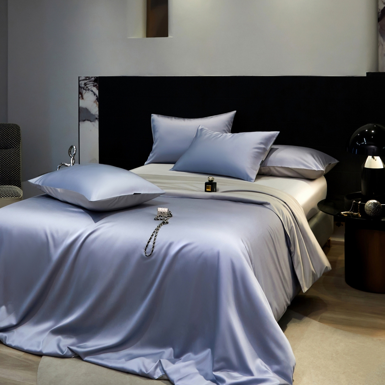 91家纺网 家纺一手货源 找家纺 秀色家纺 2026新款100Pro+高级感轻奢天丝四件套长绒棉新疆纯色双拼凉感夏季裸睡4件 Air天丝棉-星雾蓝+幻影灰