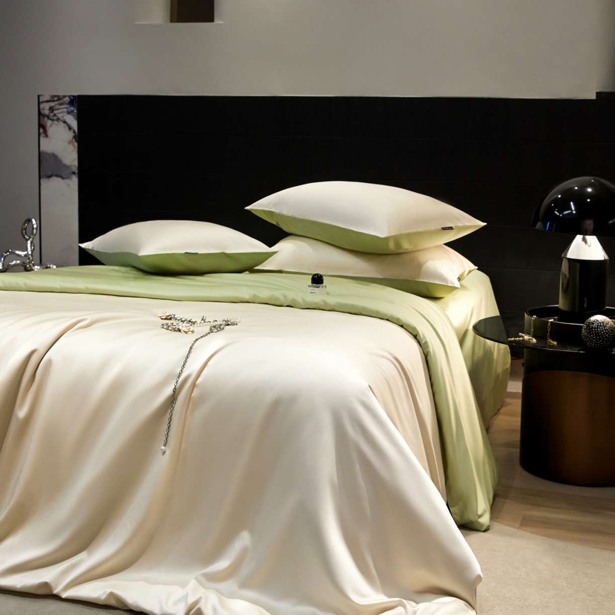 91家纺网 家纺一手货源 找家纺 秀色家纺 2026新款100Pro+高级感轻奢天丝四件套长绒棉新疆纯色双拼凉感夏季裸睡4件 Air天丝棉-奶白抹茶