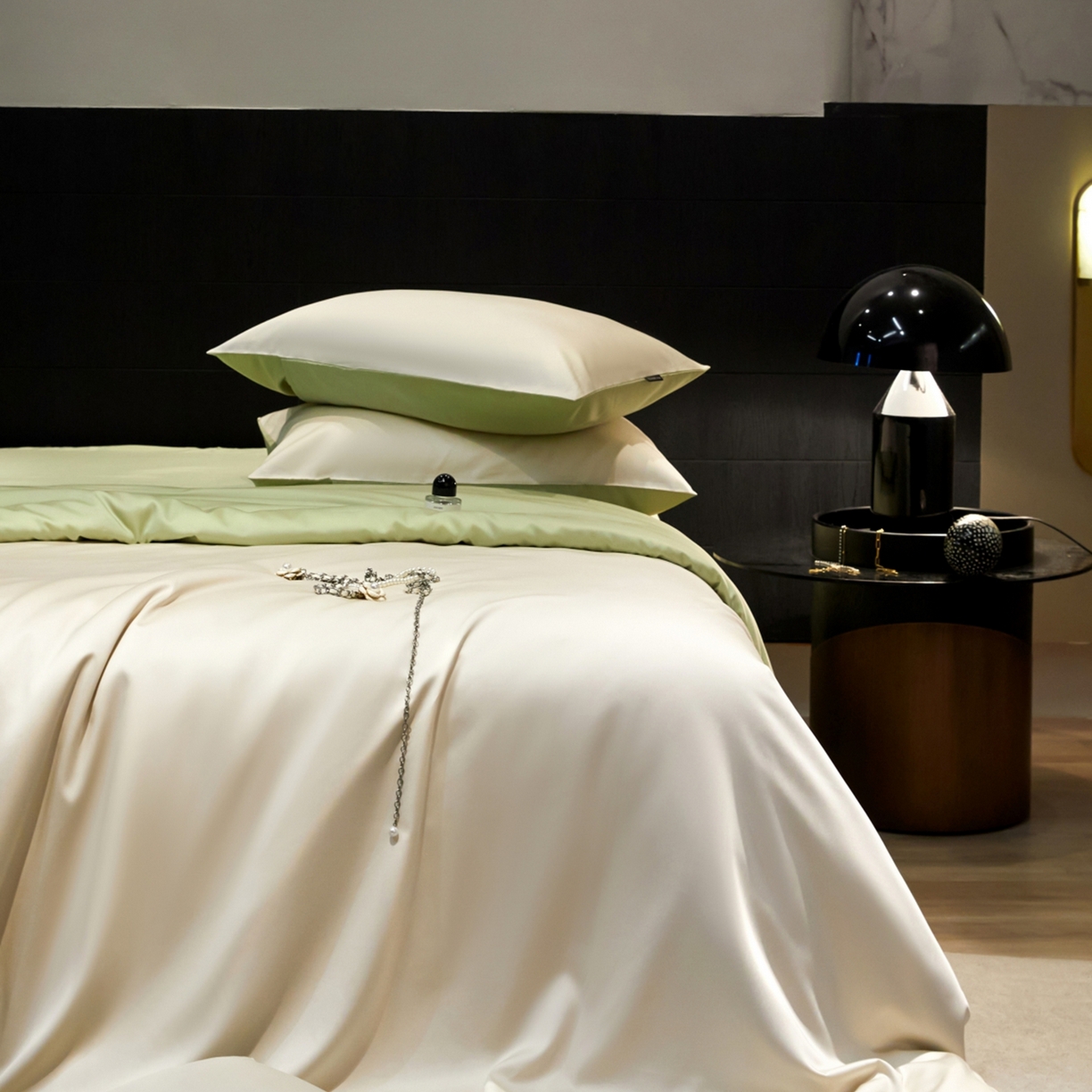 91家纺网 家纺一手货源 找家纺 秀色家纺 2026新款100Pro+高级感轻奢天丝四件套长绒棉新疆纯色双拼凉感夏季裸睡4件 Air天丝棉-奶白抹茶