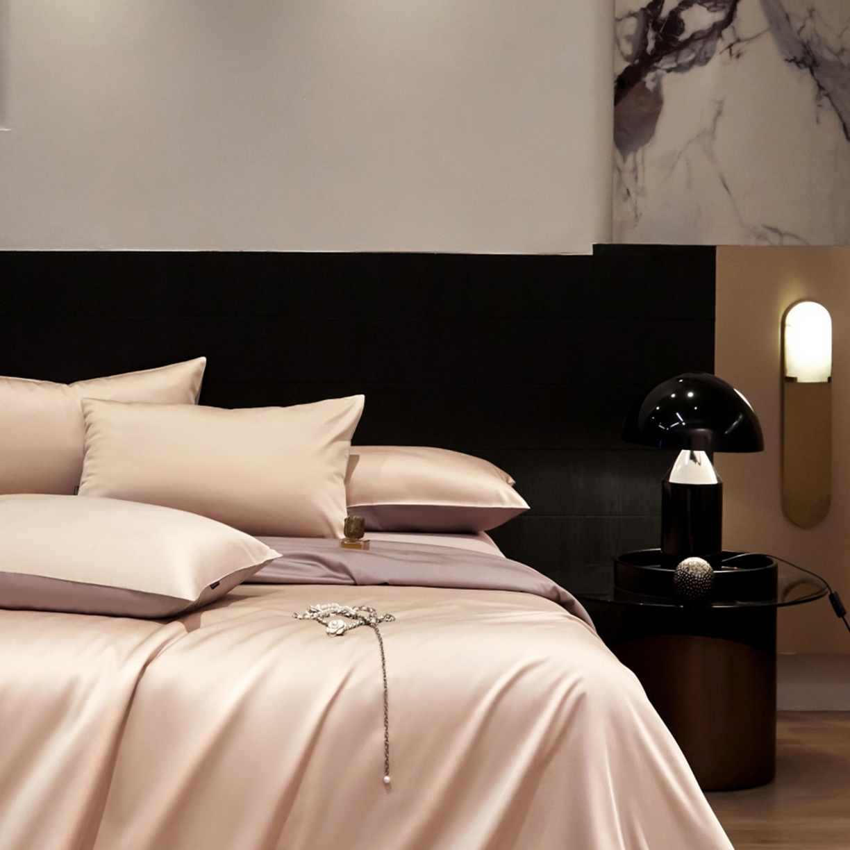 91家纺网 家纺一手货源 找家纺 秀色家纺 2026新款100Pro+高级感轻奢天丝四件套长绒棉新疆纯色双拼凉感夏季裸睡4件 Air天丝棉-桃灰粉+迷雾紫