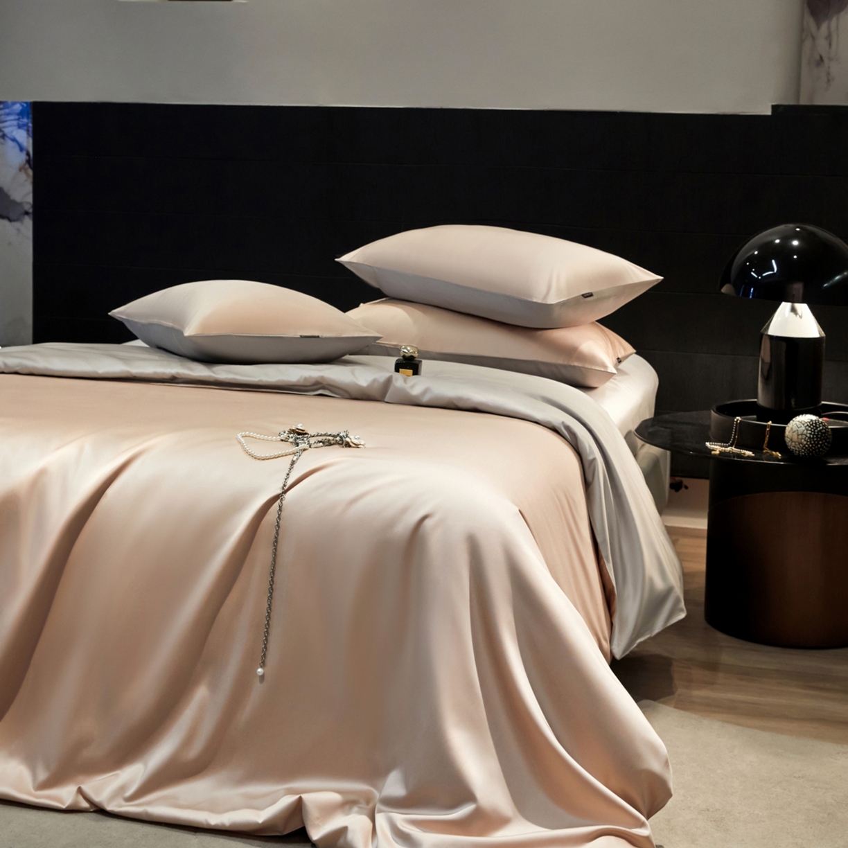 91家纺网 家纺一手货源 找家纺 秀色家纺 2026新款100Pro+高级感轻奢天丝四件套长绒棉新疆纯色双拼凉感夏季裸睡4件 Air天丝棉-桃灰粉+幻影灰