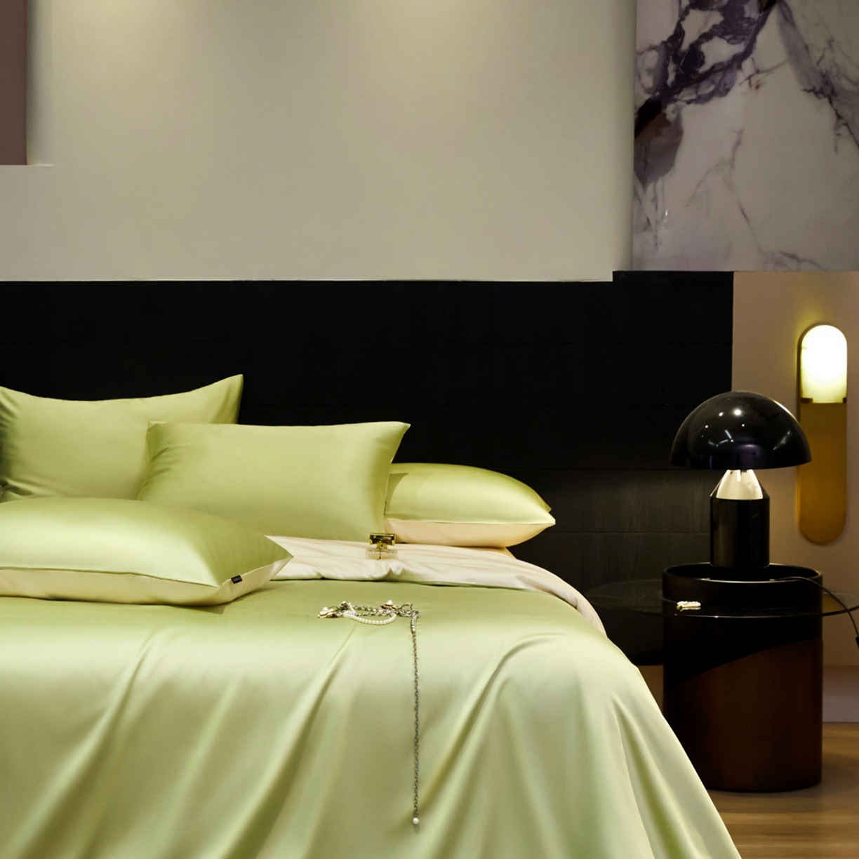 91家纺网 家纺一手货源 找家纺 秀色家纺 2026新款100Pro+高级感轻奢天丝四件套长绒棉新疆纯色双拼凉感夏季裸睡4件 Air天丝棉-抹茶奶白