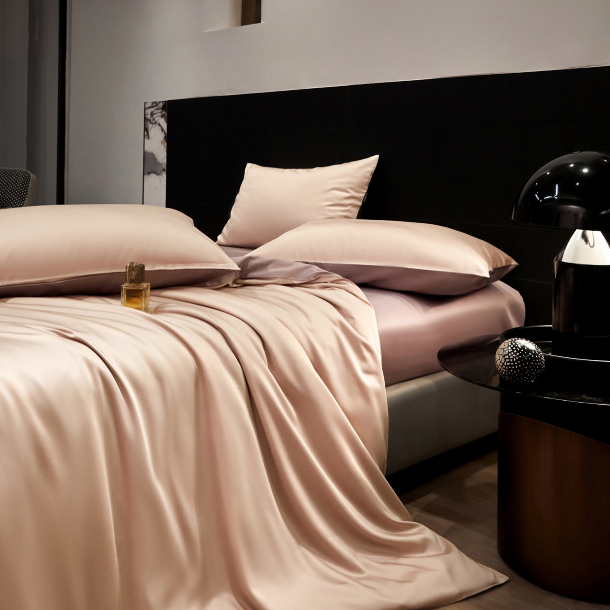 91家纺网 家纺一手货源 找家纺 秀色家纺 2026新款100Pro+高级感轻奢天丝四件套长绒棉新疆纯色双拼凉感夏季裸睡4件 Air天丝棉-桃灰粉+迷雾紫