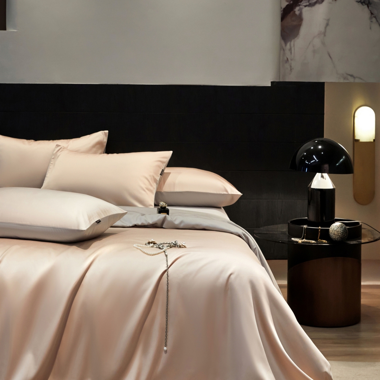 91家纺网 家纺一手货源 找家纺 秀色家纺 2026新款100Pro+高级感轻奢天丝四件套长绒棉新疆纯色双拼凉感夏季裸睡4件 Air天丝棉-桃灰粉+幻影灰