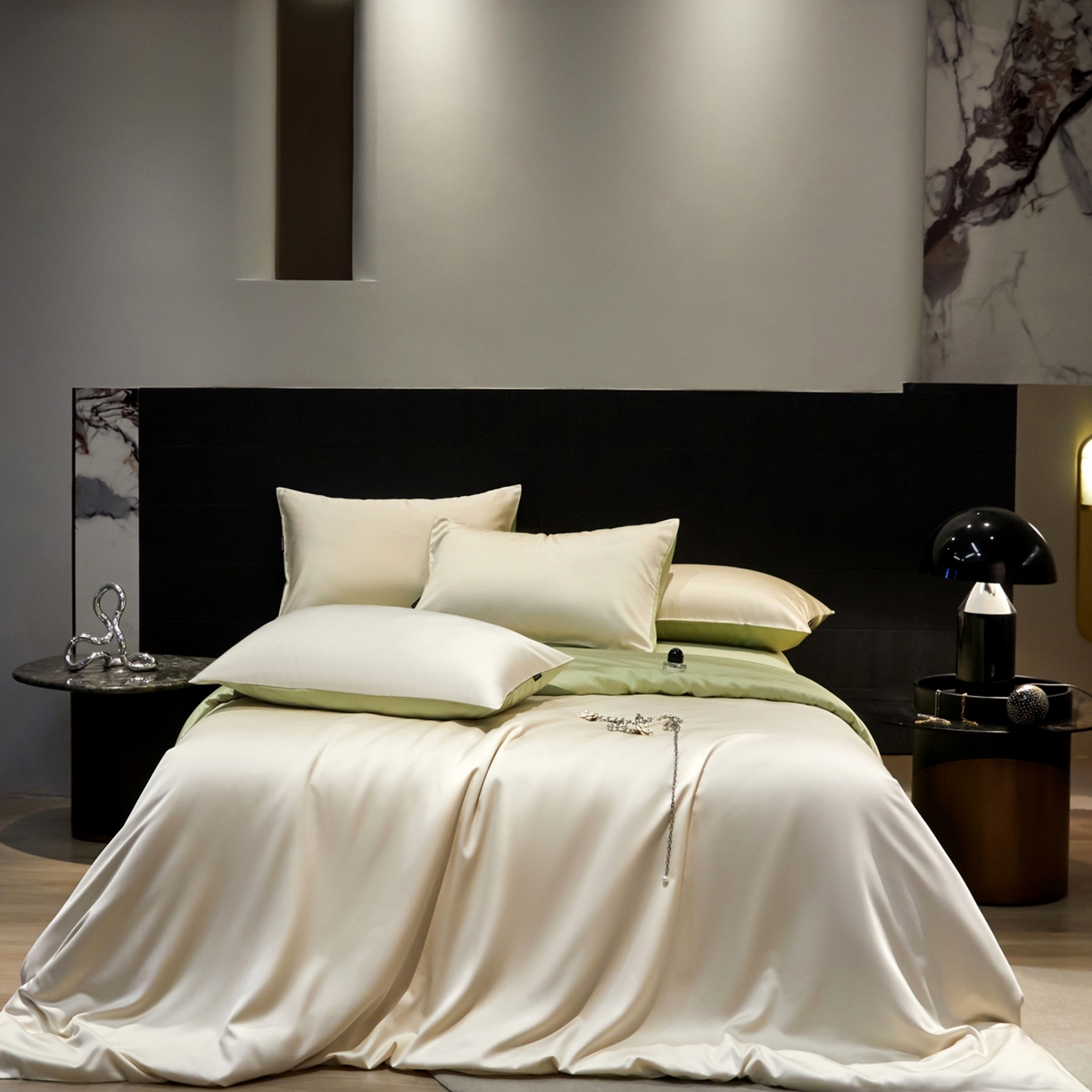 秀色家纺 2026新款100Pro+高级感轻奢天丝四件套长绒棉新疆纯色双拼凉感夏季裸睡4件 Air天丝棉-奶白抹茶