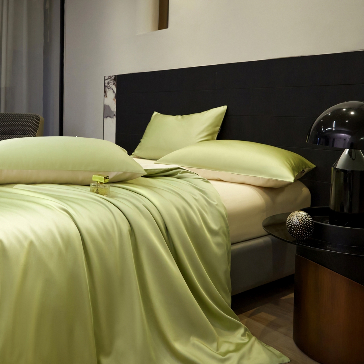 91家纺网 家纺一手货源 找家纺 秀色家纺 2026新款100Pro+高级感轻奢天丝四件套长绒棉新疆纯色双拼凉感夏季裸睡4件 Air天丝棉-抹茶奶白