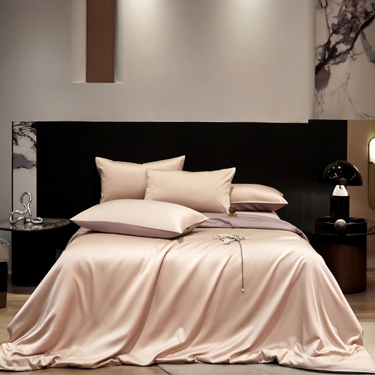 秀色家纺 2026新款100Pro+高级感轻奢天丝四件套长绒棉新疆纯色双拼凉感夏季裸睡4件 Air天丝棉-桃灰粉+迷雾紫