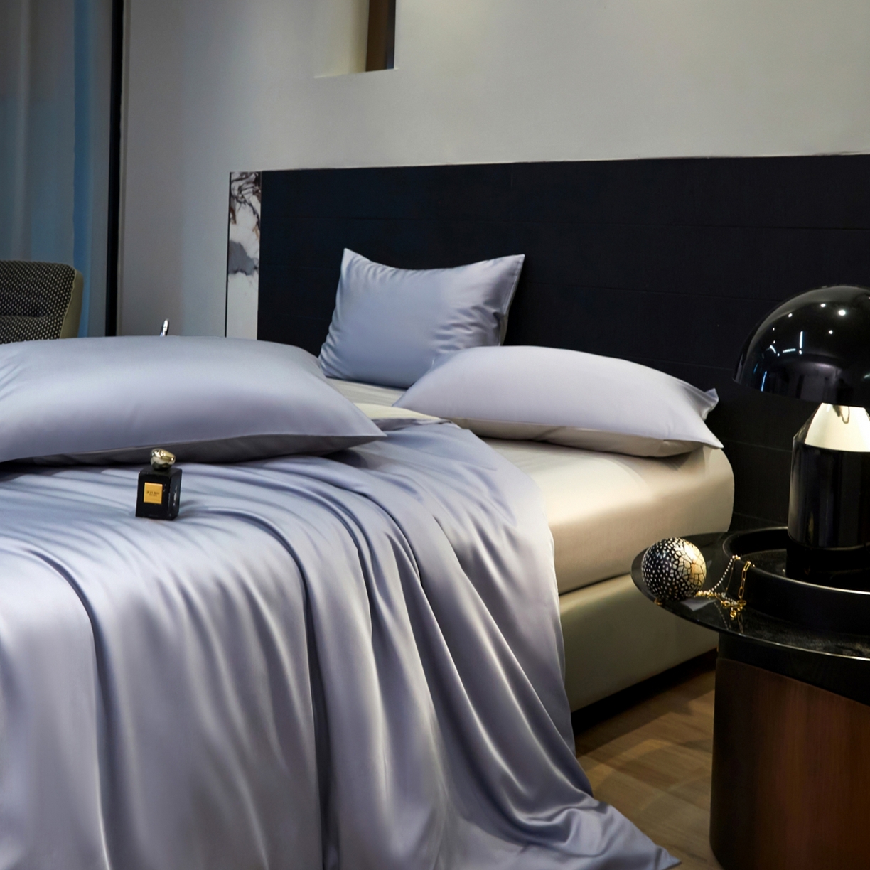 91家纺网 家纺一手货源 找家纺 秀色家纺 2026新款100Pro+高级感轻奢天丝四件套长绒棉新疆纯色双拼凉感夏季裸睡4件 Air天丝棉-星雾蓝+幻影灰