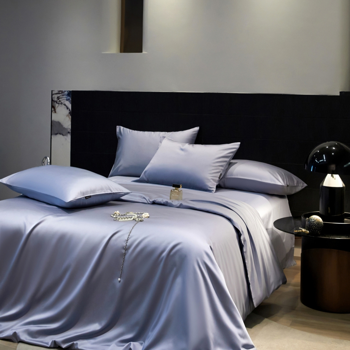 91家纺网 家纺一手货源 找家纺 秀色家纺 2026新款100Pro+高级感轻奢天丝四件套长绒棉新疆纯色双拼凉感夏季裸睡4件 Air天丝棉-星雾蓝