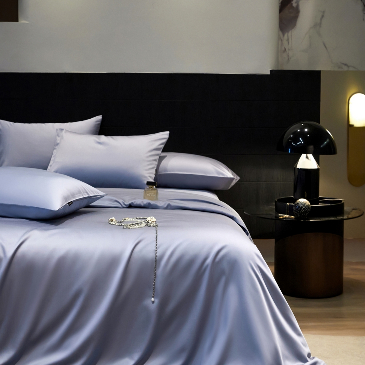 91家纺网 家纺一手货源 找家纺 秀色家纺 2026新款100Pro+高级感轻奢天丝四件套长绒棉新疆纯色双拼凉感夏季裸睡4件 Air天丝棉-星雾蓝