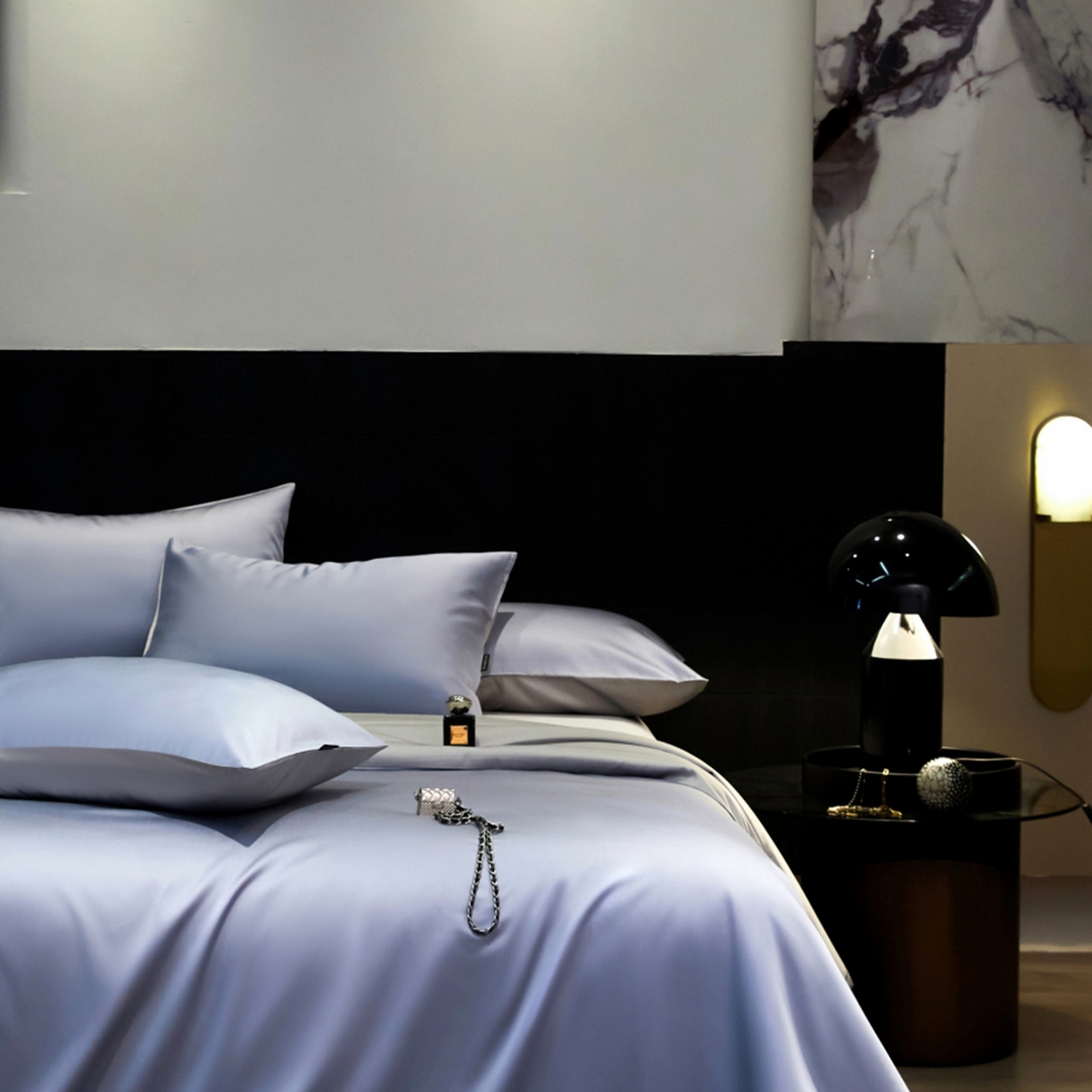 91家纺网 家纺一手货源 找家纺 秀色家纺 2026新款100Pro+高级感轻奢天丝四件套长绒棉新疆纯色双拼凉感夏季裸睡4件 Air天丝棉-星雾蓝+幻影灰