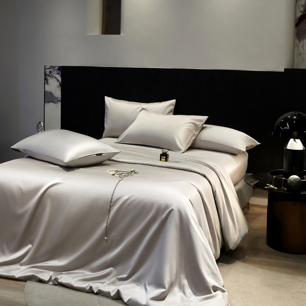 91家纺网 家纺一手货源 找家纺 （总）秀色家纺 2026新款100Pro+高级感轻奢天丝四件套长绒棉新疆纯色双拼凉感夏季裸睡4件