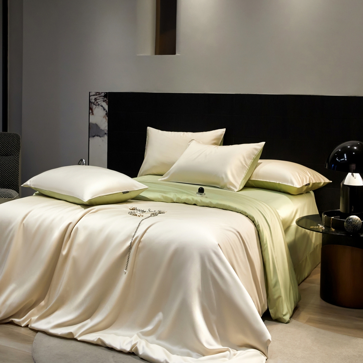 91家纺网 家纺一手货源 找家纺 秀色家纺 2026新款100Pro+高级感轻奢天丝四件套长绒棉新疆纯色双拼凉感夏季裸睡4件 Air天丝棉-奶白抹茶