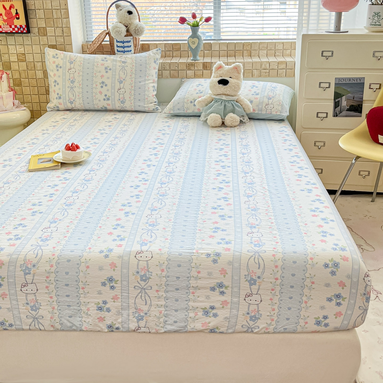 91家纺网 家纺一手货源 找家纺 川悦生活 2026春夏新款双层纱皱皱纱单床笠床笠单件 床笠花艺喵喵