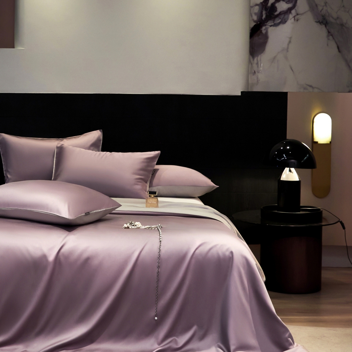 91家纺网 家纺一手货源 找家纺 秀色家纺 2026新款100Pro+高级感轻奢天丝四件套长绒棉新疆纯色双拼凉感夏季裸睡4件 Air天丝棉-迷雾紫+幻影灰