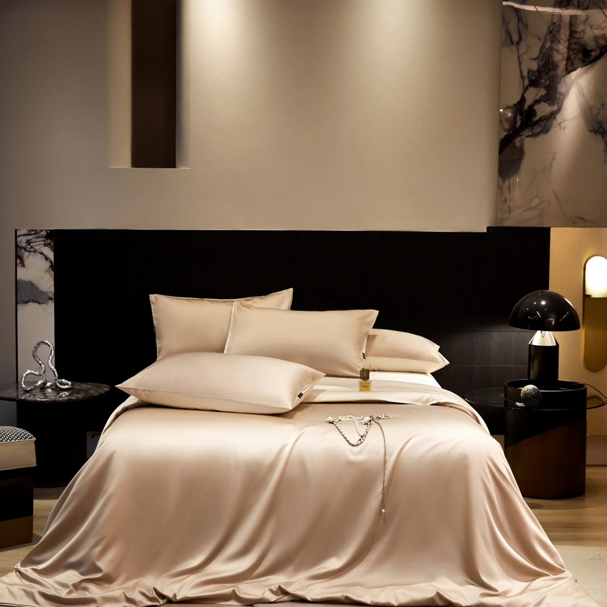 秀色家纺 2026新款100Pro+高级感轻奢天丝四件套长绒棉新疆纯色双拼凉感夏季裸睡4件 Air天丝棉-温柔奶白