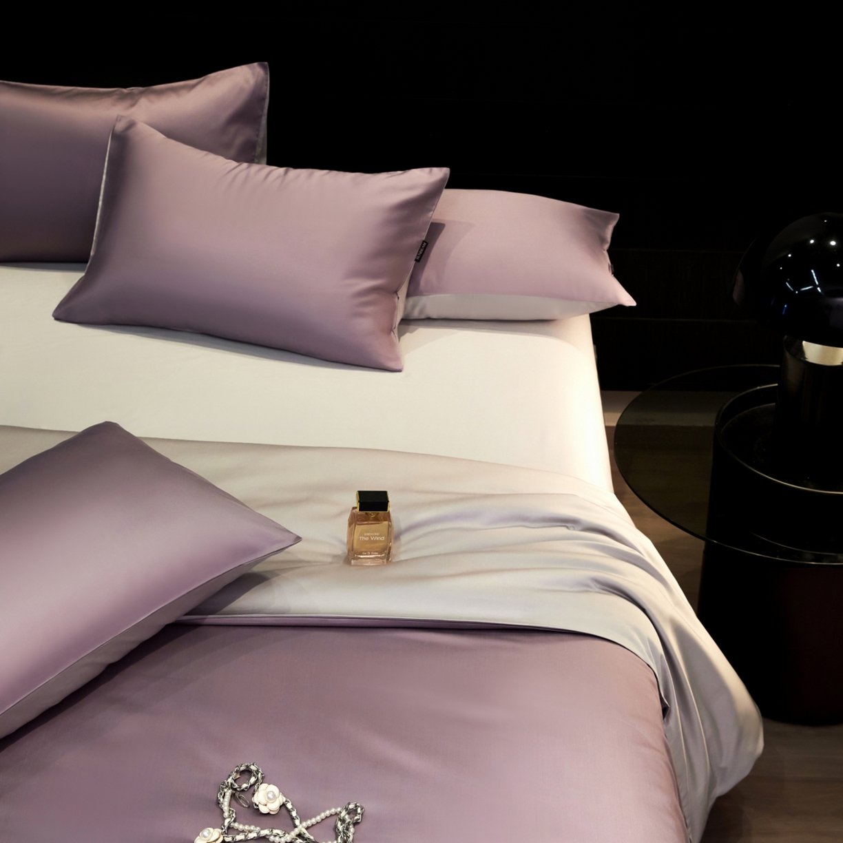 91家纺网 家纺一手货源 找家纺 秀色家纺 2026新款100Pro+高级感轻奢天丝四件套长绒棉新疆纯色双拼凉感夏季裸睡4件 Air天丝棉-迷雾紫+幻影灰