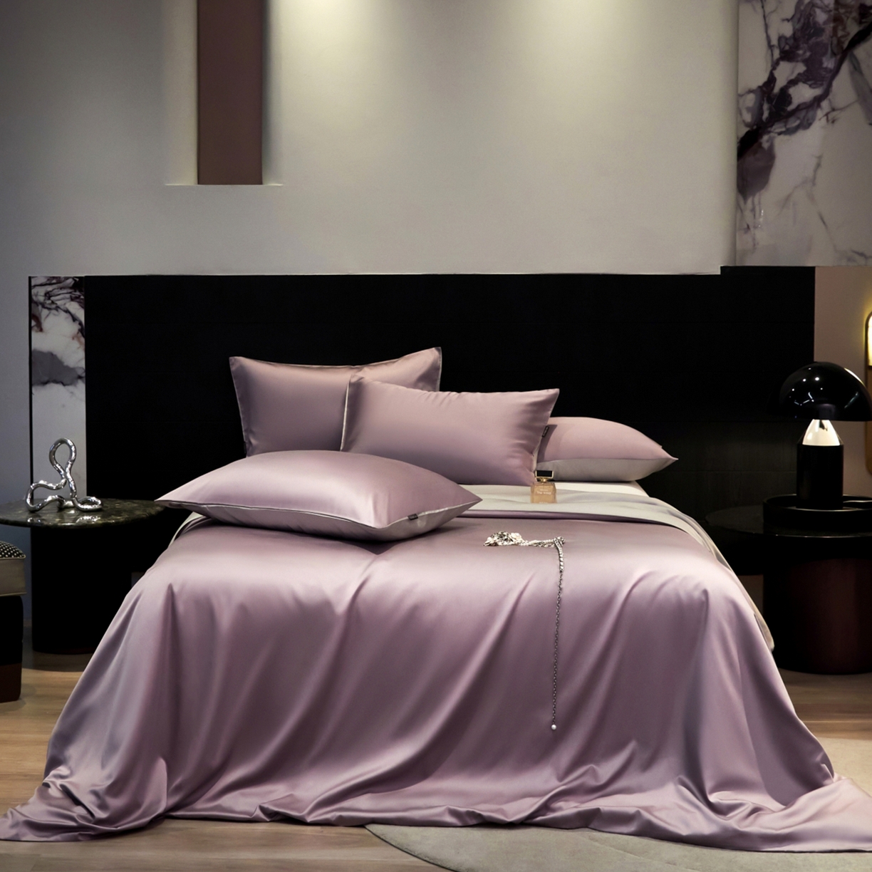 秀色家纺 2026新款100Pro+高级感轻奢天丝四件套长绒棉新疆纯色双拼凉感夏季裸睡4件 Air天丝棉-迷雾紫+幻影灰