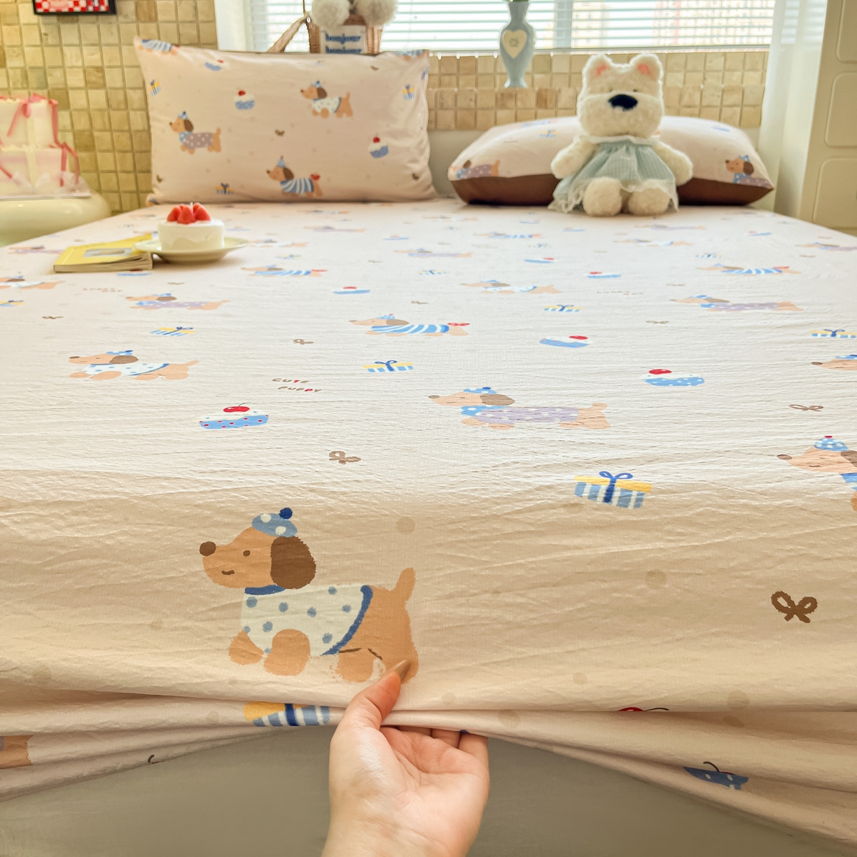 91家纺网 家纺一手货源 找家纺 川悦生活 2026春夏新款双层纱皱皱纱单床笠床笠单件 床笠可乐腊肠